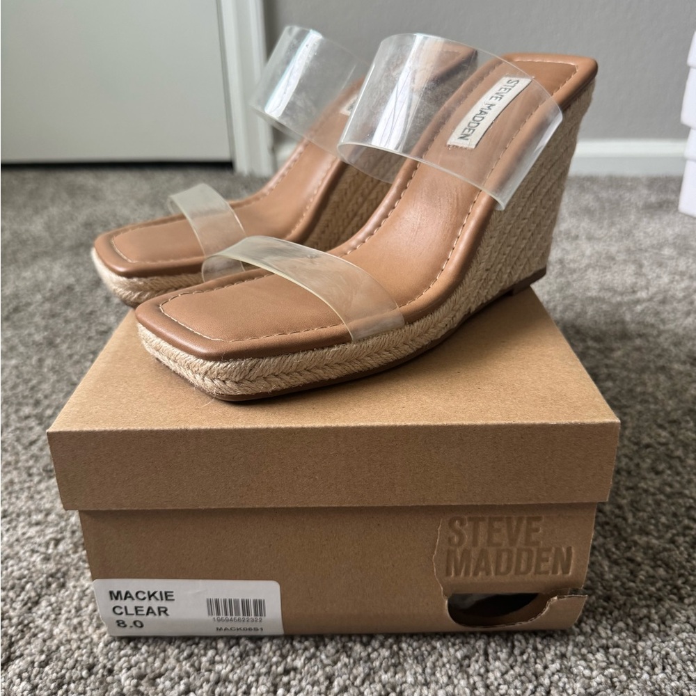 Steve Madden Mackie Clear Wedge Sandals Size 8